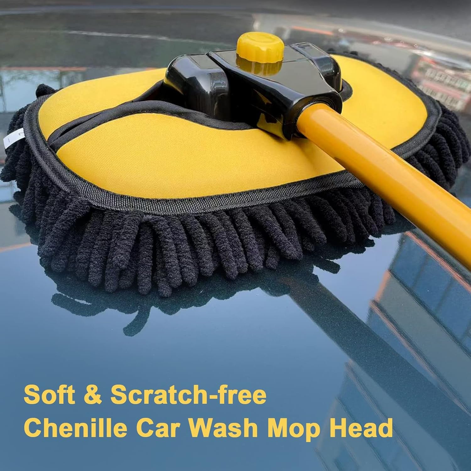 Car Wash Brush Mop, 140Cm 55" Long Handle, 15° Curved, Yellow