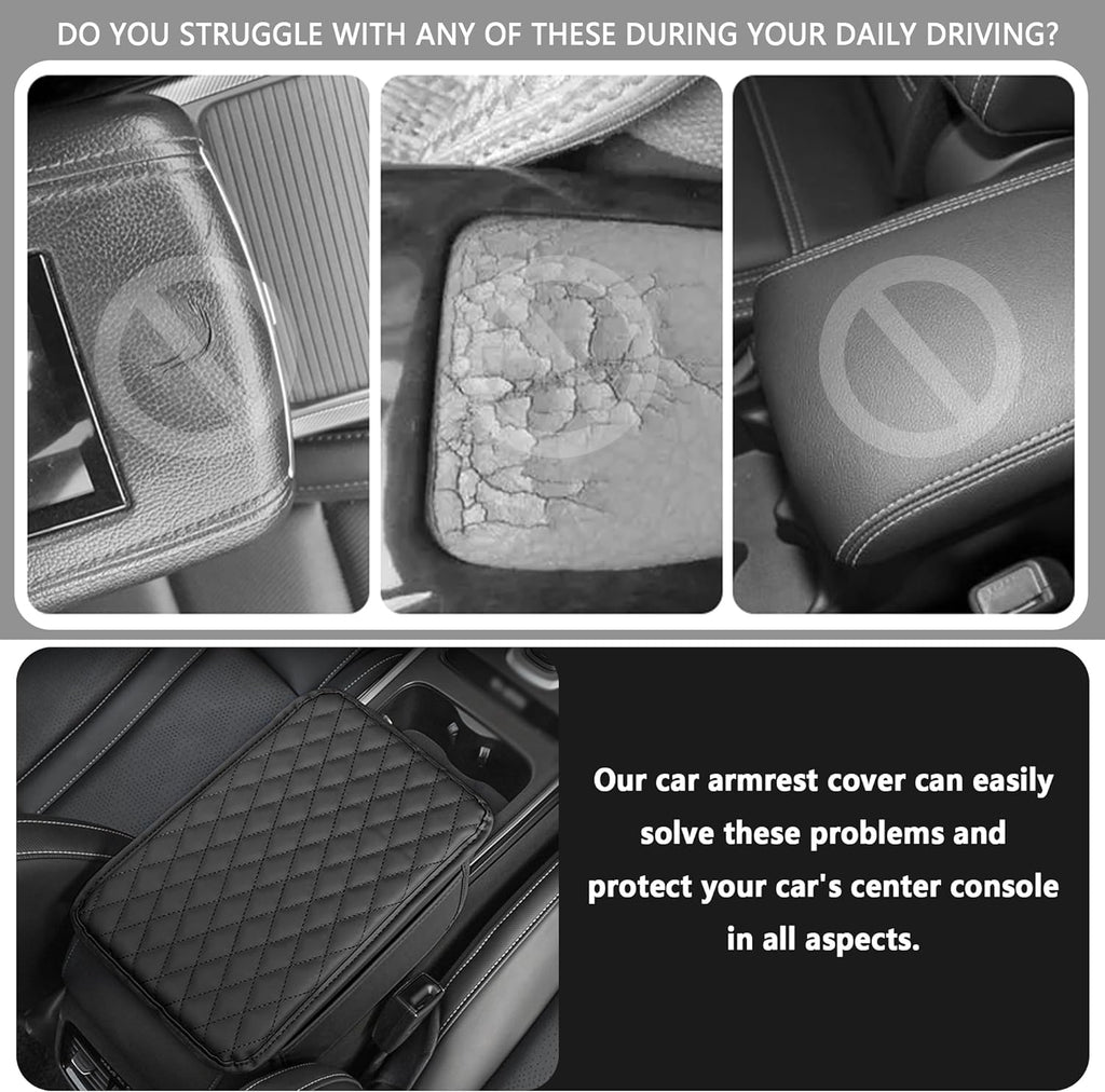 Upgraded Car Center Console Cover,Microfiber Leather Car Armrest Cover Cushion with 2 Storage Bags,Universal Car Armrest Storage Box Car Interior Accessories for Most Vehicles (Black)