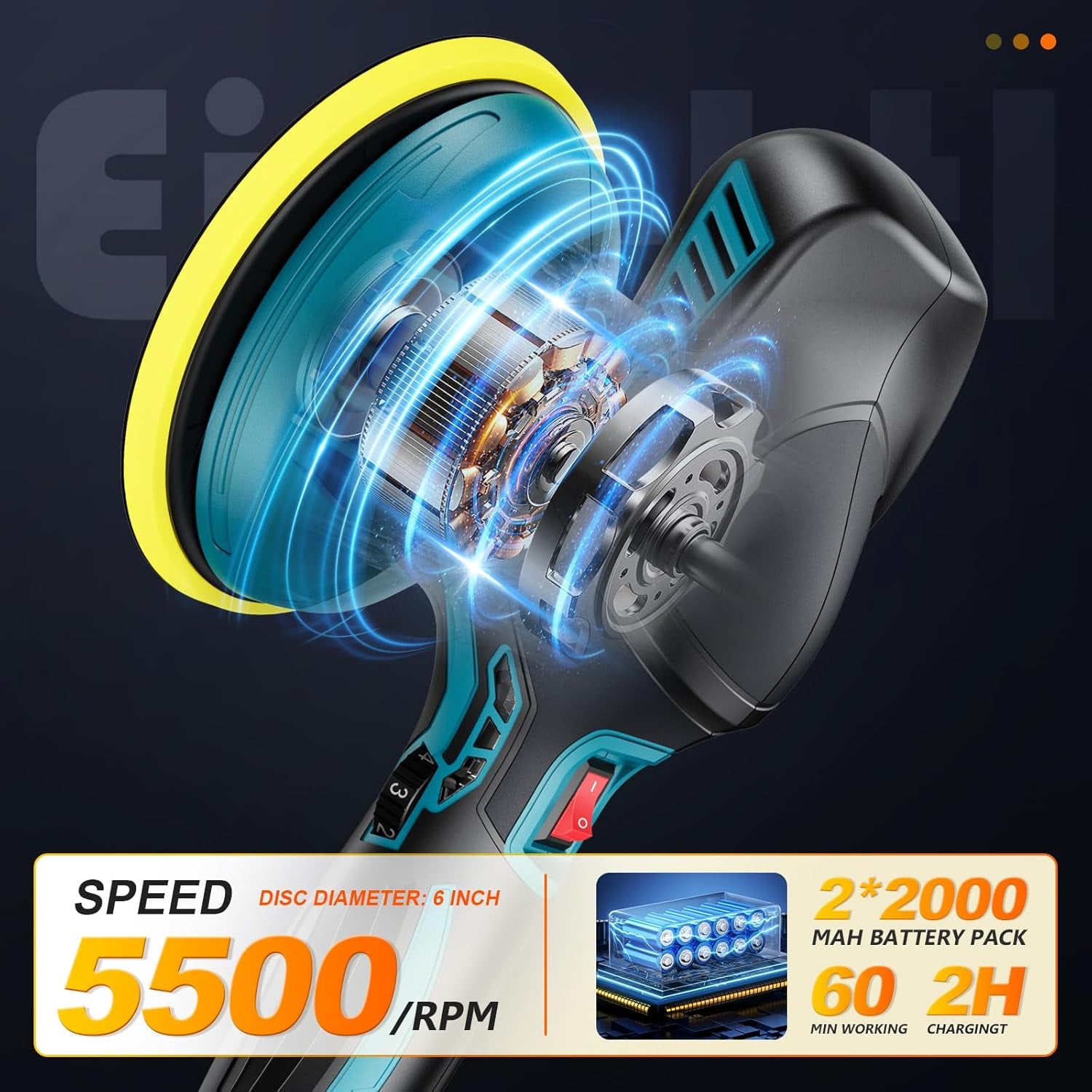 Cordless Car Polisher 6"(150Mm Dual Action Buffer Machine with 2×21V 2000Mah Batteries, 13Pcs Car Polishing Kit, 6 Variable Speeds 5500RPM, Car Buffer Polisher for Waxing, Detailing & Scratch Removal