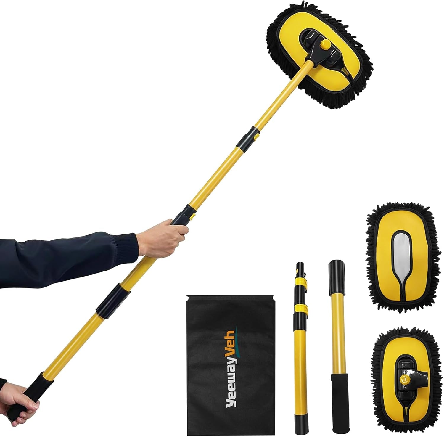Car Wash Brush Mop, 140Cm 55" Long Handle, 15° Curved, Yellow