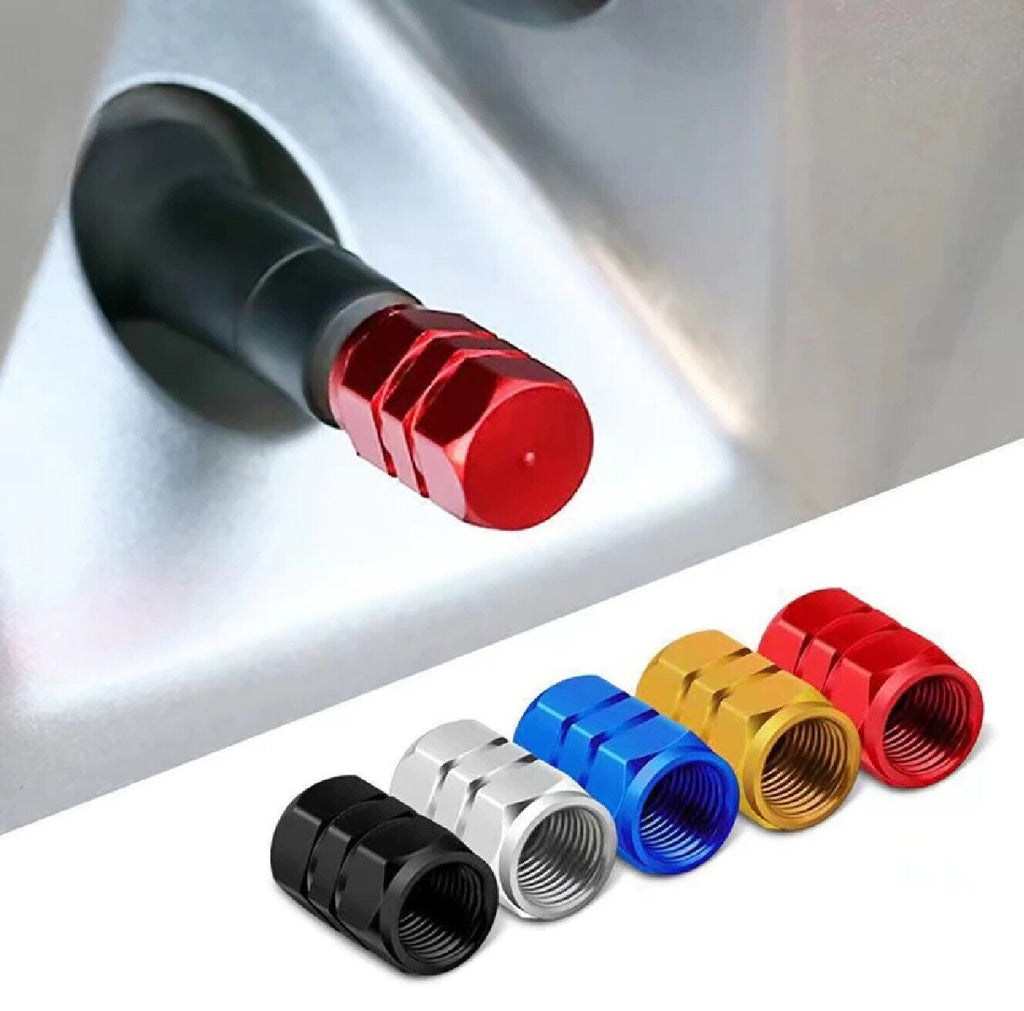 4X Tyre Valve Dust Caps Schrader Car Bike Motorcycle Alloy UK Seller