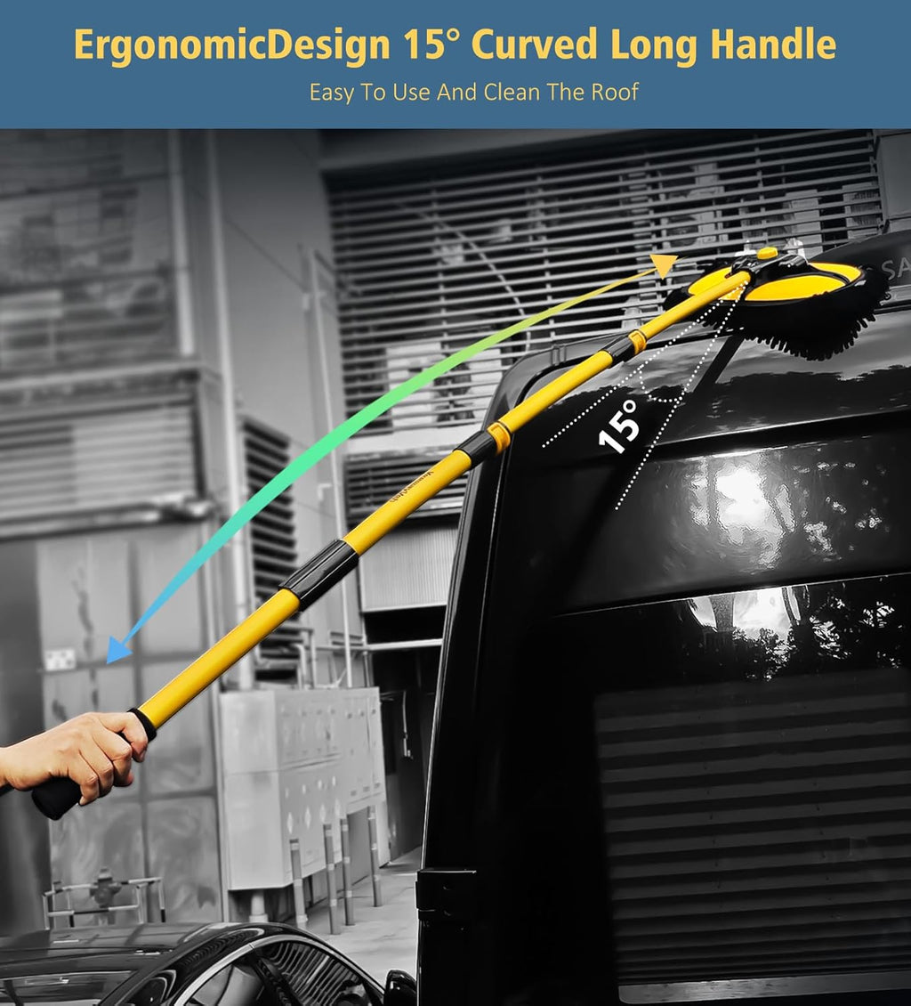 Car Wash Brush Mop, 140Cm 55" Long Handle, 15° Curved, Yellow