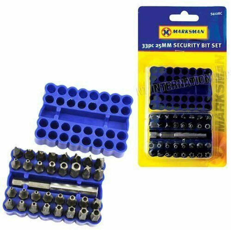 33PC TAMPERPROOF BIT SET SCREWDRIVER TORX HEX SECURITY MAGNETIC HOLDER STAR 25MM