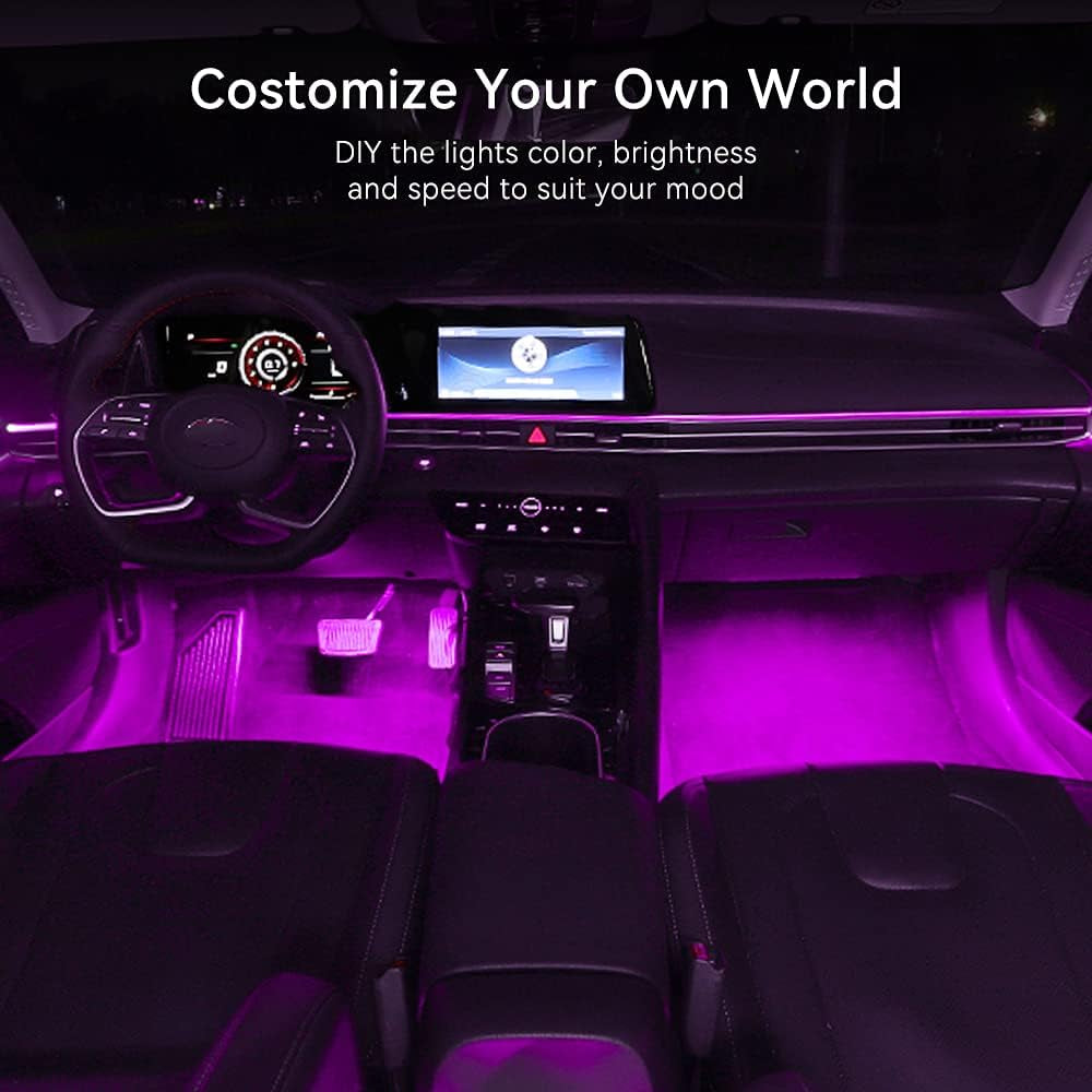 Car Underglow Lights Led Strip for Cars USB with App Control RGB Multicolor Interior Lighting 12V Atmosphere Neon under Dash Motorcycles Pack of 4