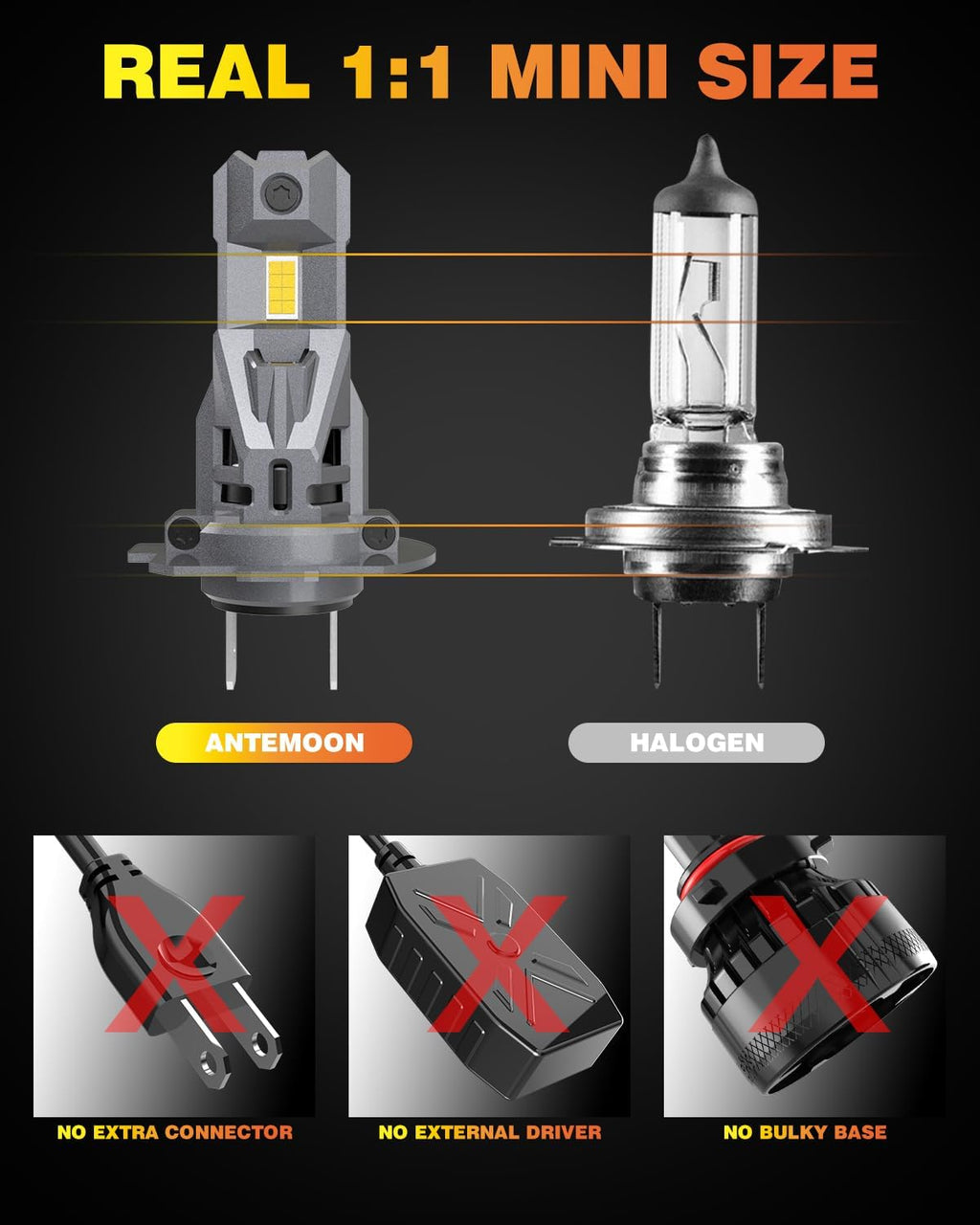 H7 LED Headlight Bulbs, 100W 20000LM 600% Brighter 6500K Cool White 12V LED High Low Beam Bulb, Wireless Halogen Replacement, Non-Polarity Plug and Play, Pack of 2