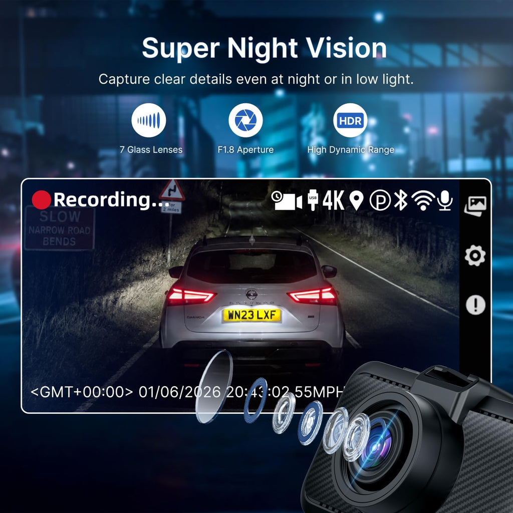 S1+ 4K Dash Cam with Built-In GPS & UK Speed Camera Alerts